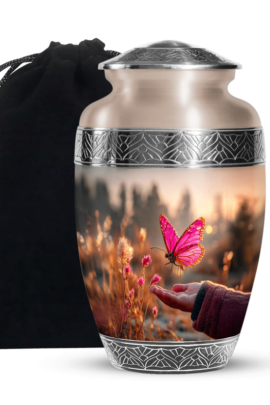 Pink Butterfly Cremation Urn - Elegant Memorial Urn For Human Ashes