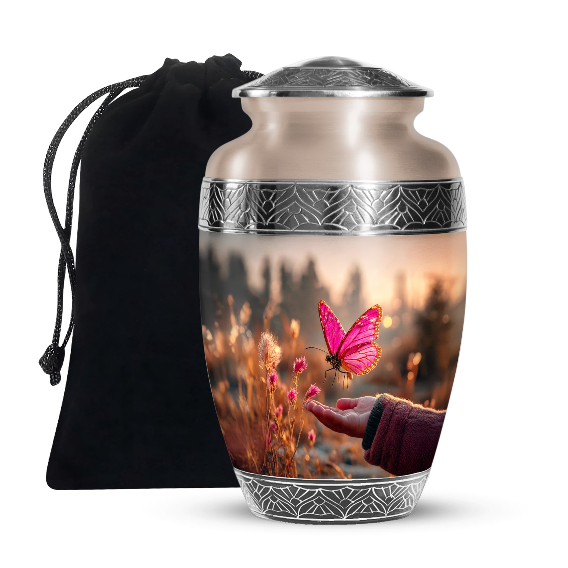 Pink Butterfly Cremation Urn - Elegant Memorial Urn For Human Ashes