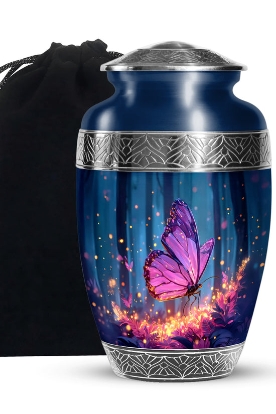 Glowing Butterfly Memorial Urn - Aluminium Cremation Urn For Ashes