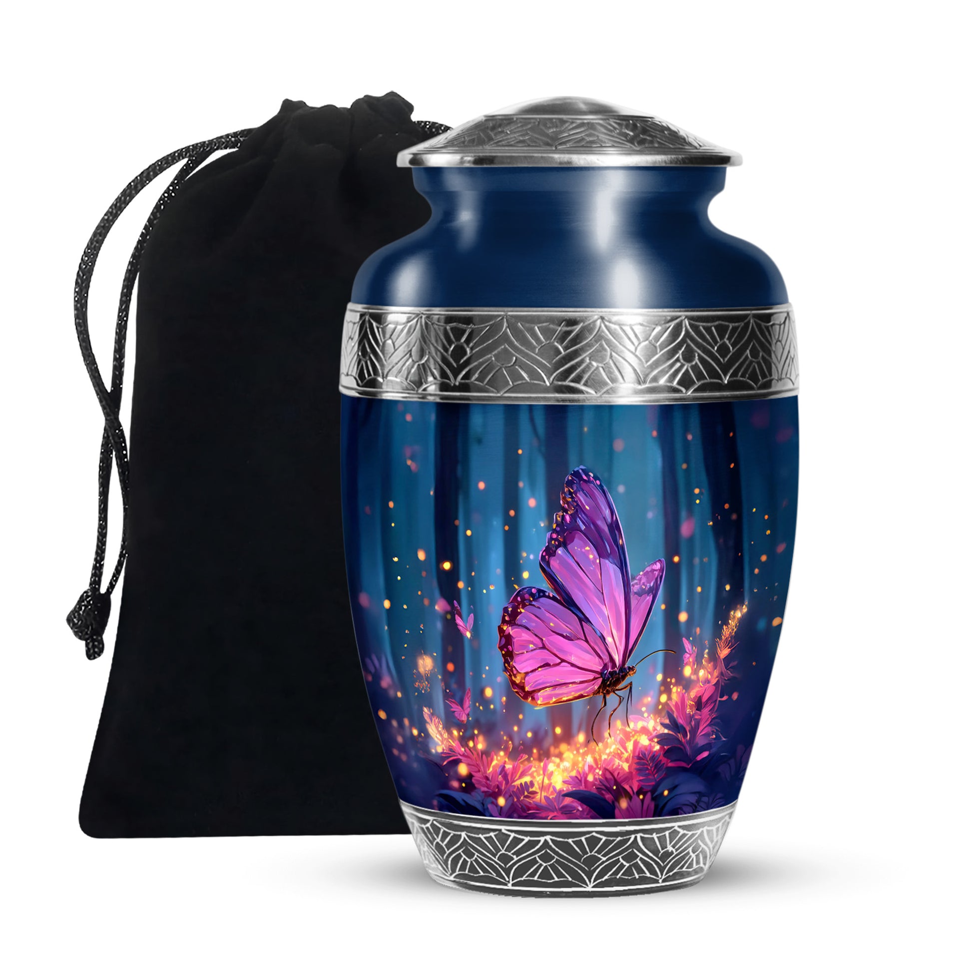 Glowing Butterfly Memorial Urn - Aluminium Cremation Urn For Ashes