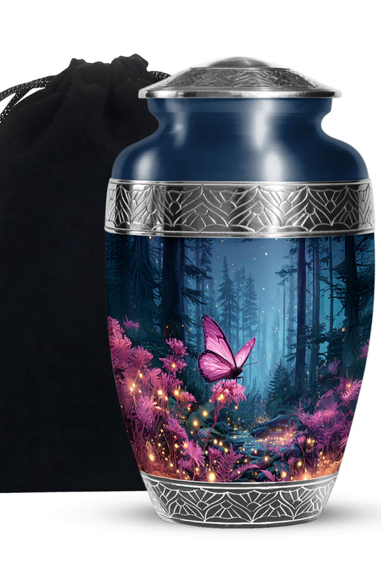 Pink Butterfly Memorial Urn - Forest Funeral Urn For Female