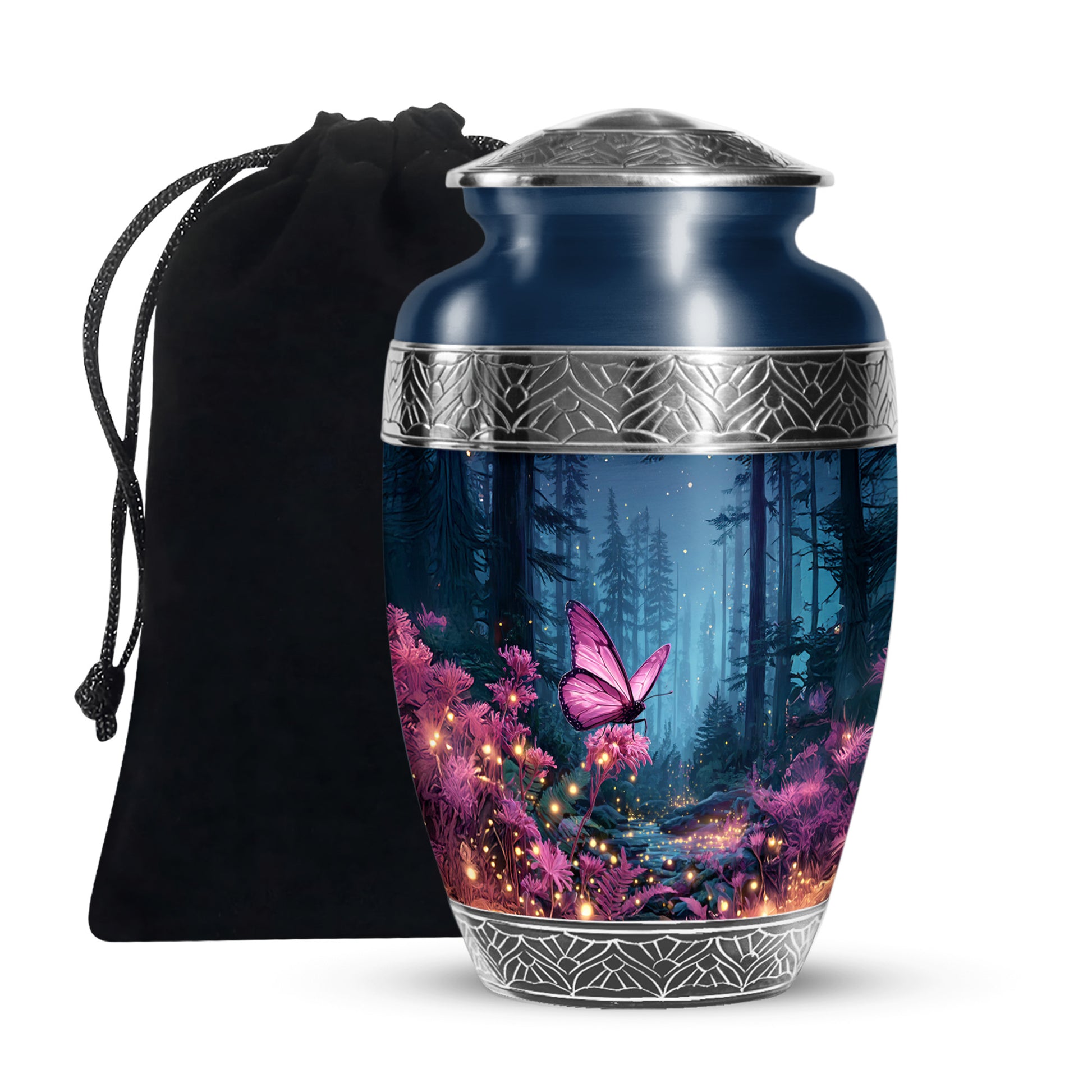Pink Butterfly Memorial Urn - Forest Funeral Urn For Female