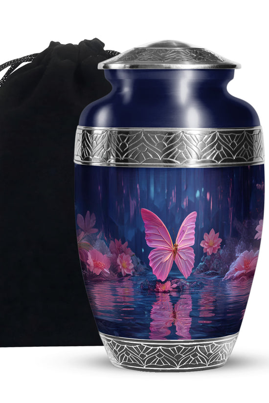 Floral Butterfly Funeral Urn - Water Lake Memorial Urn For Loved Ones