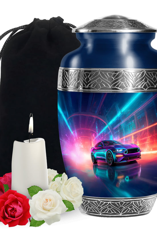 Neon Racing Car Memorial Urn - Car Shaped Cremation Urns For Ashes