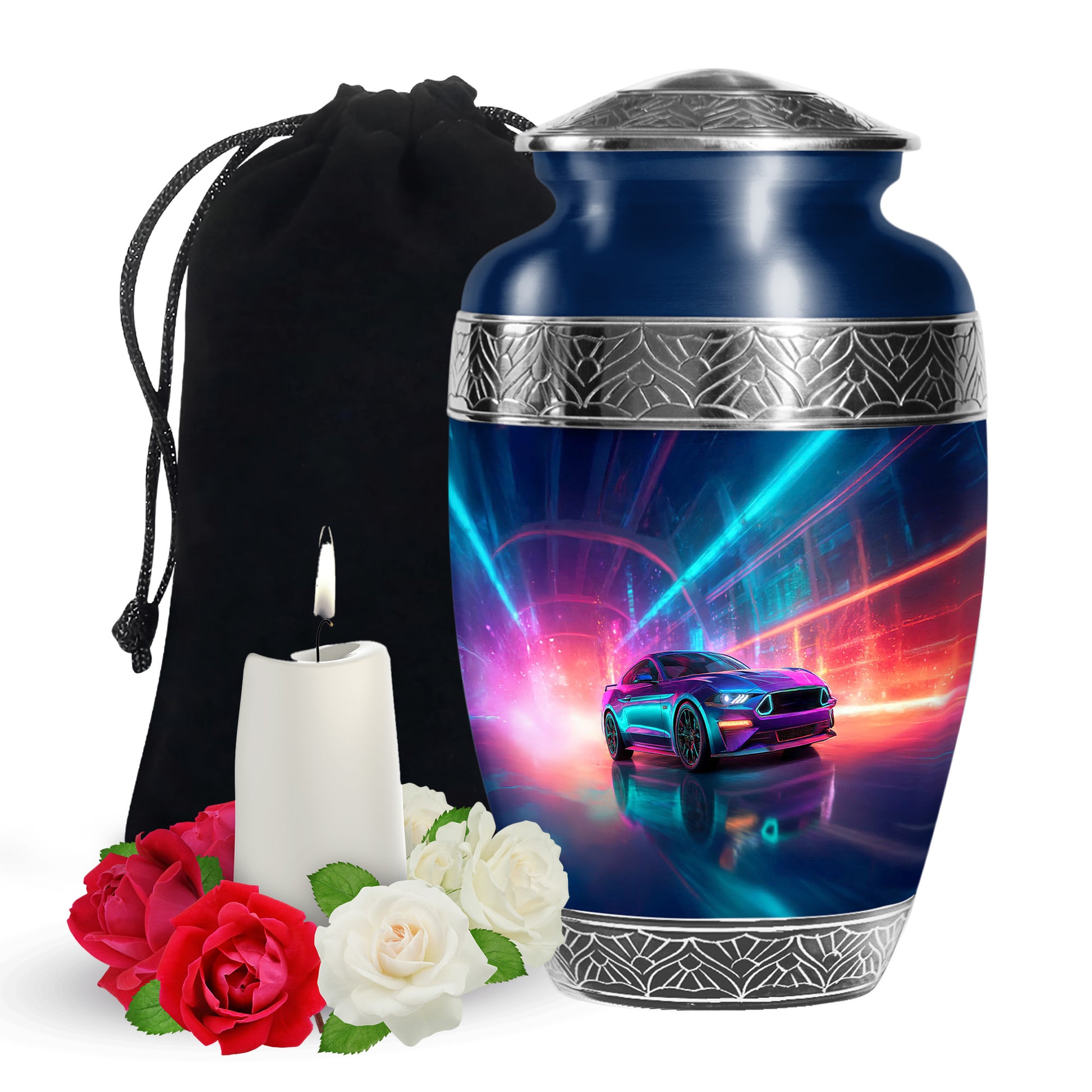 Neon Racing Car Memorial Urn - Car Shaped Cremation Urns For Ashes
