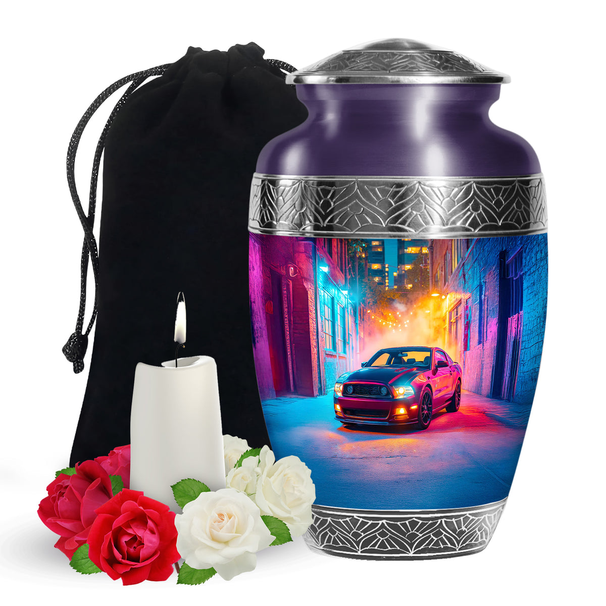 Black-Red Car Themed Burial Urn - Custom Car Urns For Human Ashes