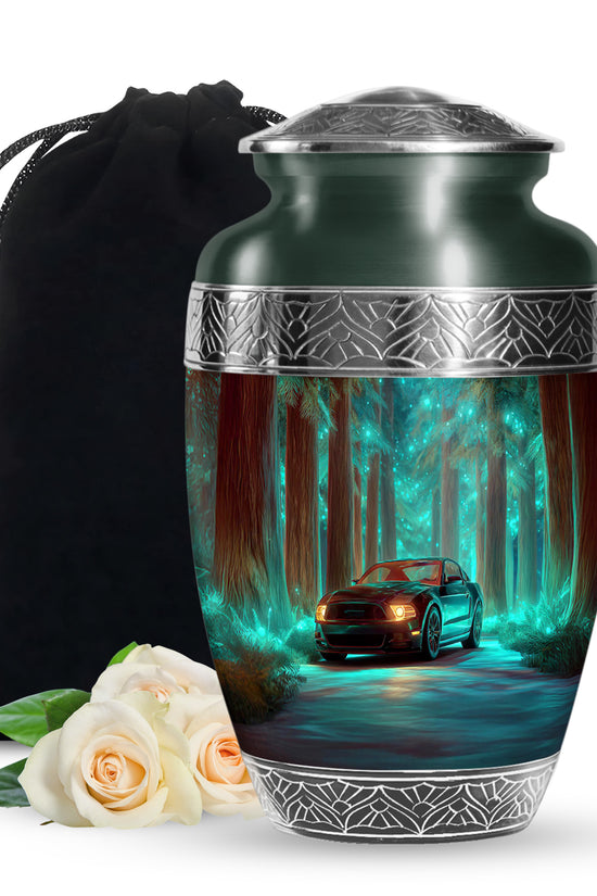 American Muscle Car Memorial Urn - Neon Green Urn For Funeral Ashes