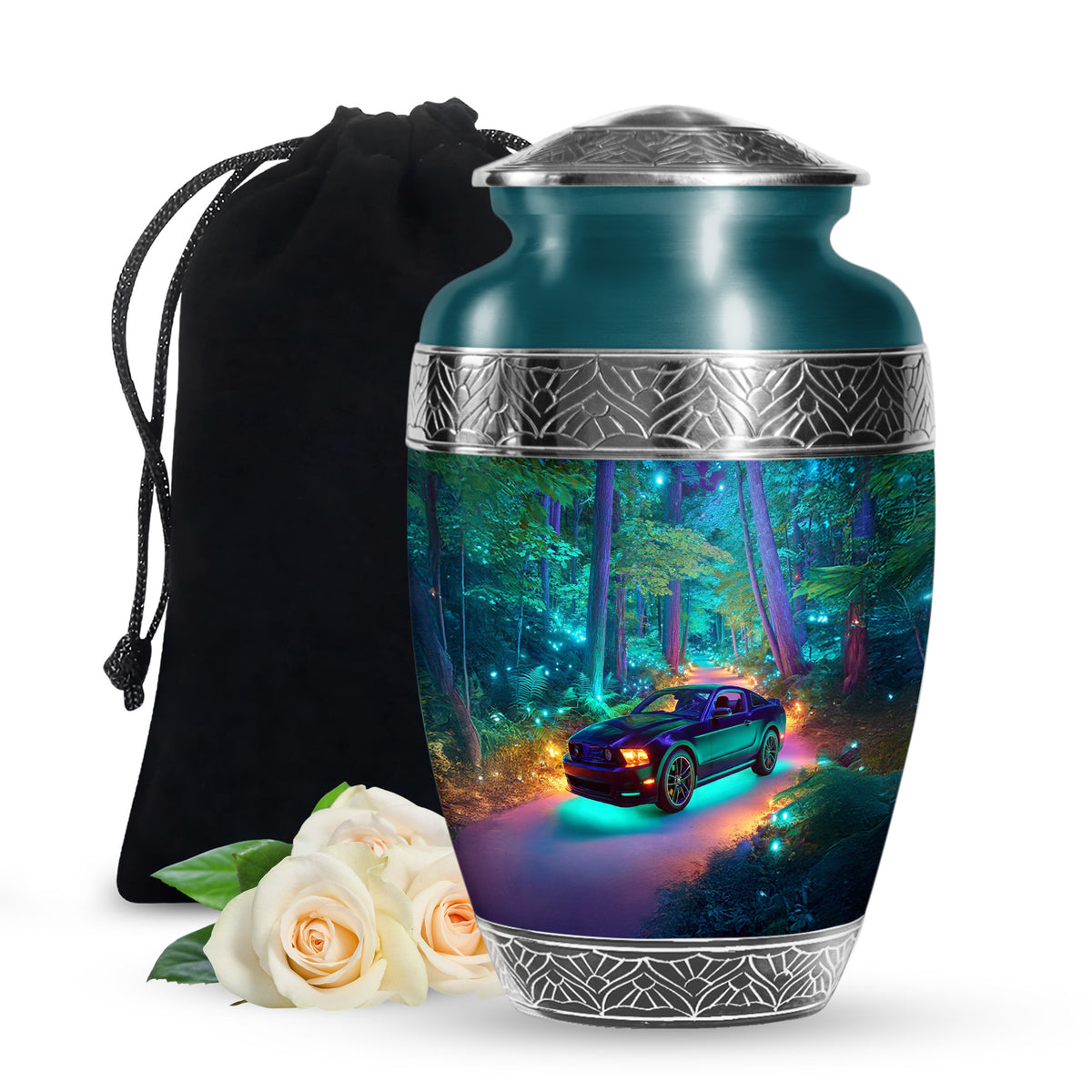 Black Sports Car Urn For Funeral - Green Forest Memorial Ashes Urn