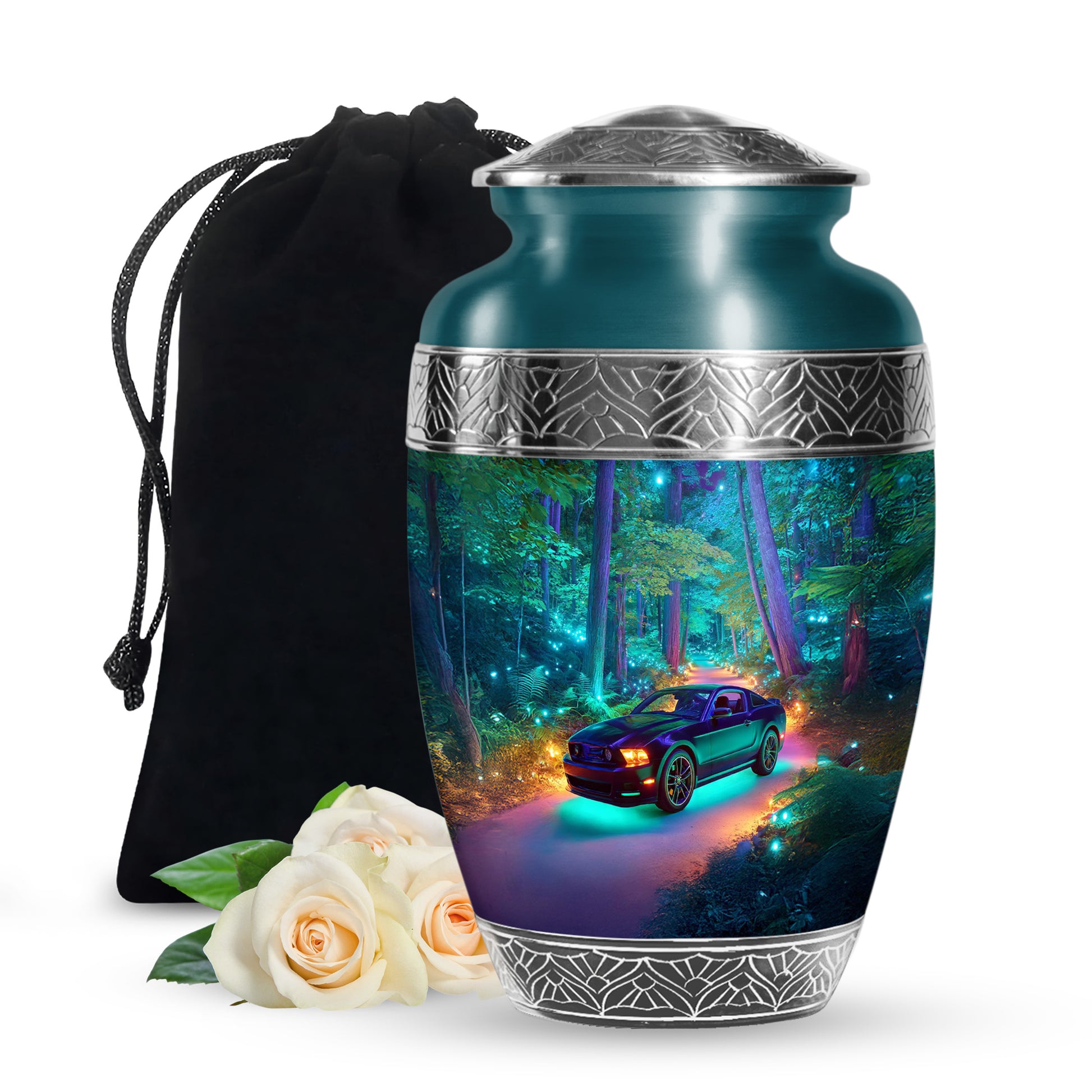 Black Sports Car Urn For Funeral - Green Forest Memorial Ashes Urn