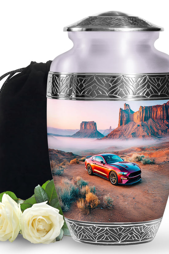 Red Sports Car Funeral Urn For Ashes - Desert Memorial For Men & Women