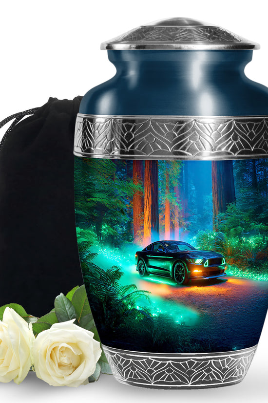 Black Car Urn For Funeral Ashes - Neon Green Forest Funeral Urn