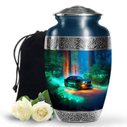 Black Car Urn For Funeral Ashes - Neon Green Forest Funeral Urn