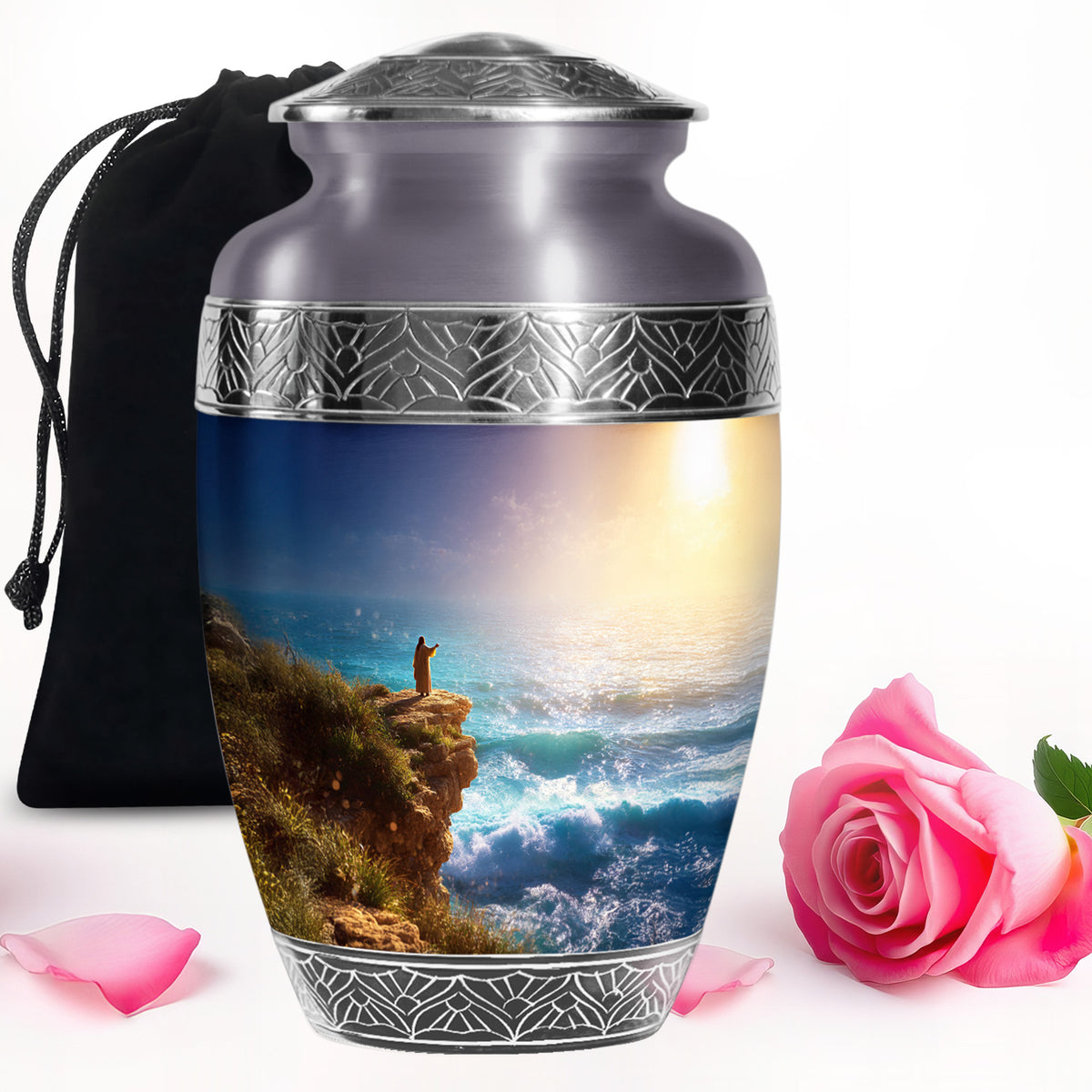 Jesus Ocean Cliff Urn - Heavenly Light Cremation Urn For Funeral Ashes