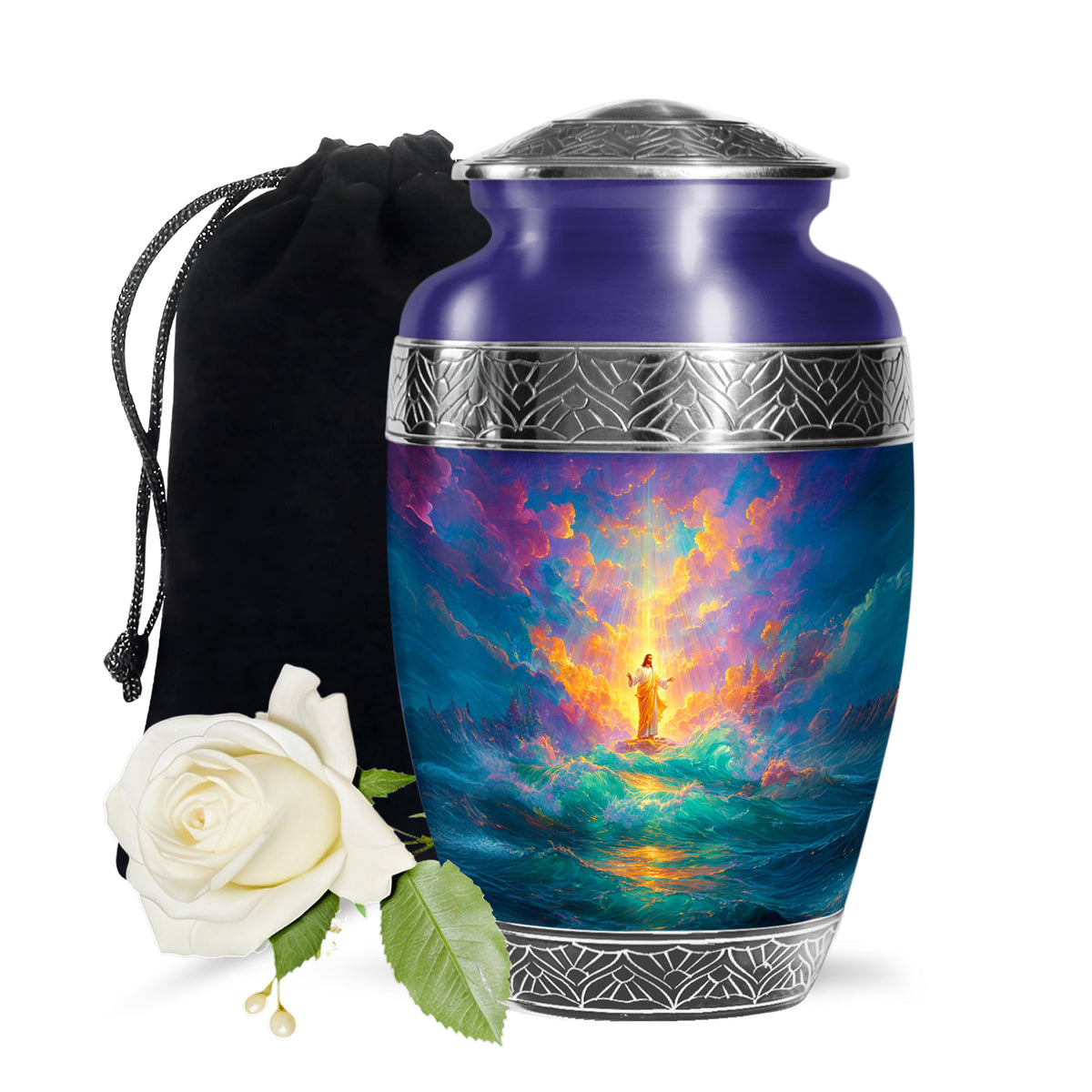 Jesus Divine Light Ocean Urn - Heavenly Sky Cremation Urn For Human Ashes