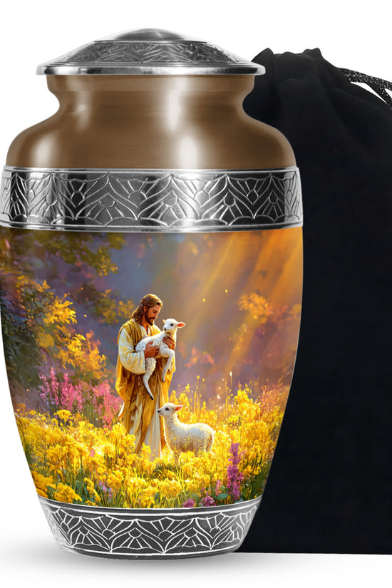 Jesus Holding Lamb Memorial Urn - Religious Cremation Urn For Human Ashes