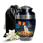 White Cat Cremation Urn - Black Aluminium Funeral Urn For Pet Ashes