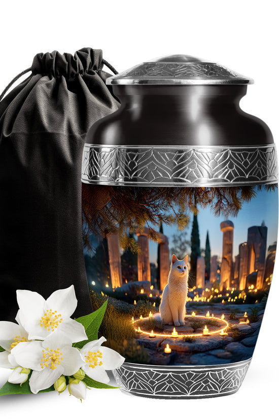 Cat Tribute Funeral Urn - Candle Theme Pet Cremation Urn For Ashes