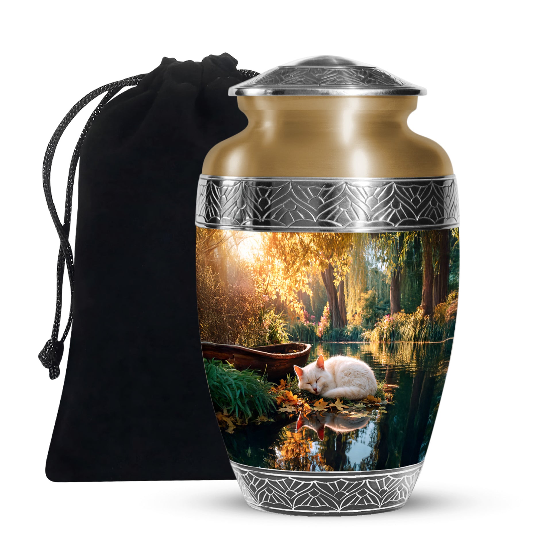 White Cat Theme Memorial Urn - Large Funeral Urn For Ashes