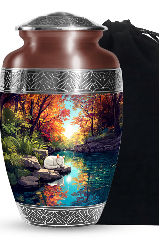 White Cat Theme Funeral Urn - Artistic Memorial Urn For Pet Ashes