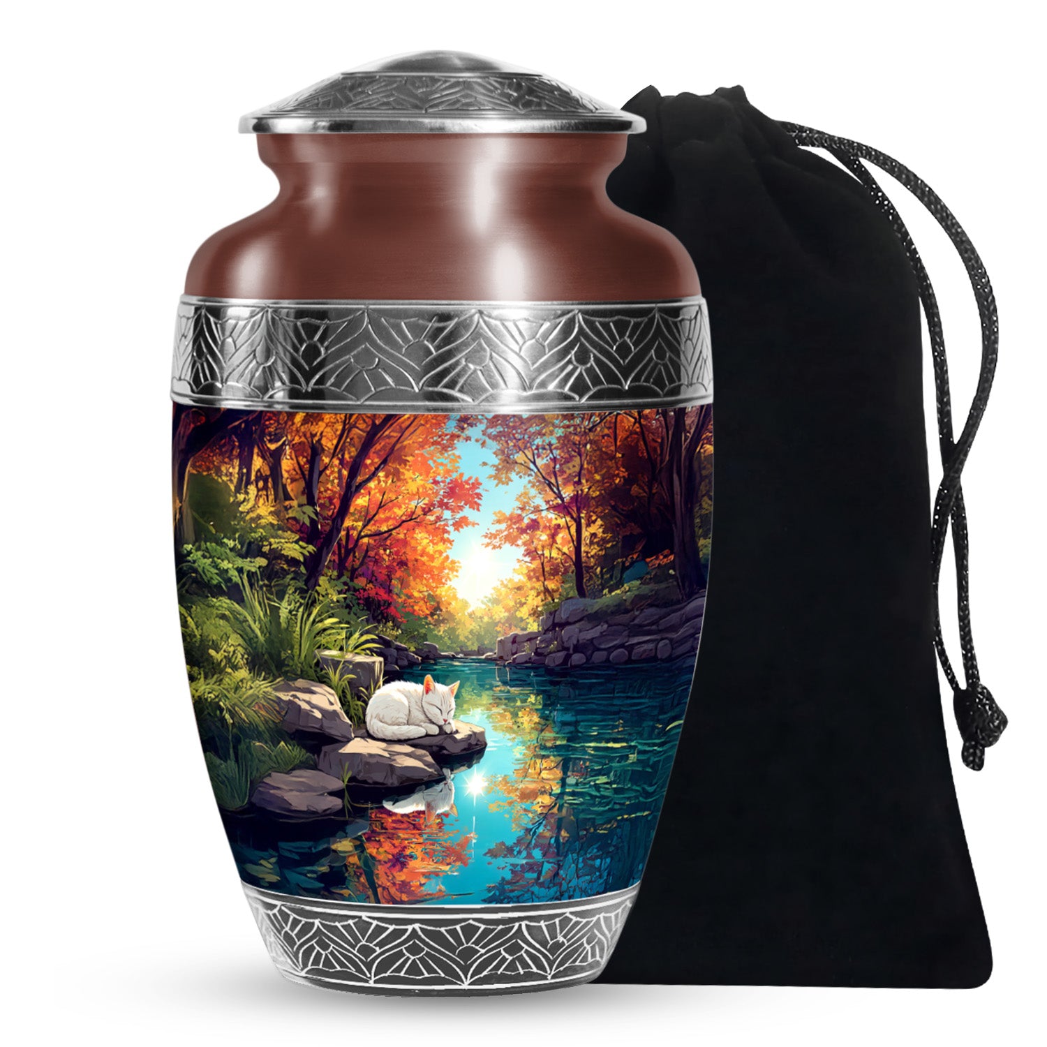 White Cat Theme Funeral Urn - Artistic Memorial Urn For Pet Ashes