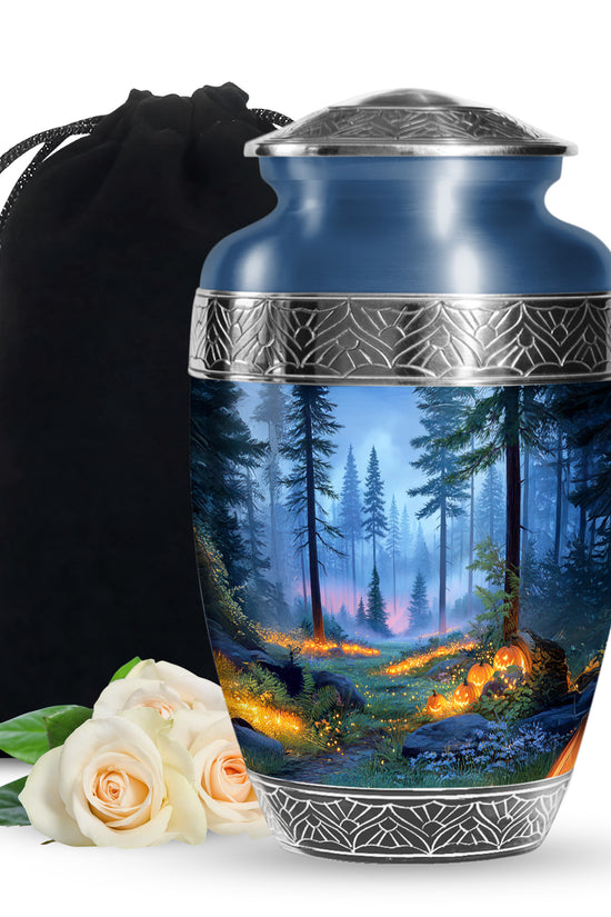 Magical Forest Pumpkin Memorial Urn - Funeral Cremation Urn For Ashes