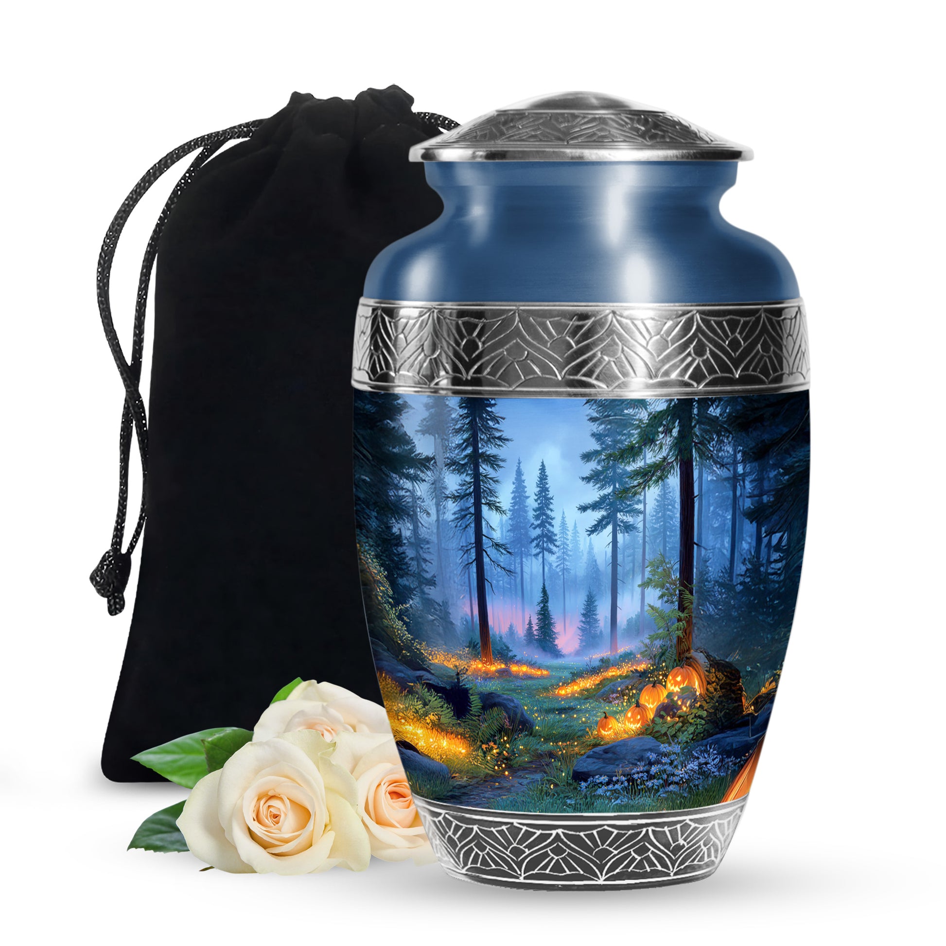 Magical Forest Pumpkin Memorial Urn - Funeral Cremation Urn For Ashes