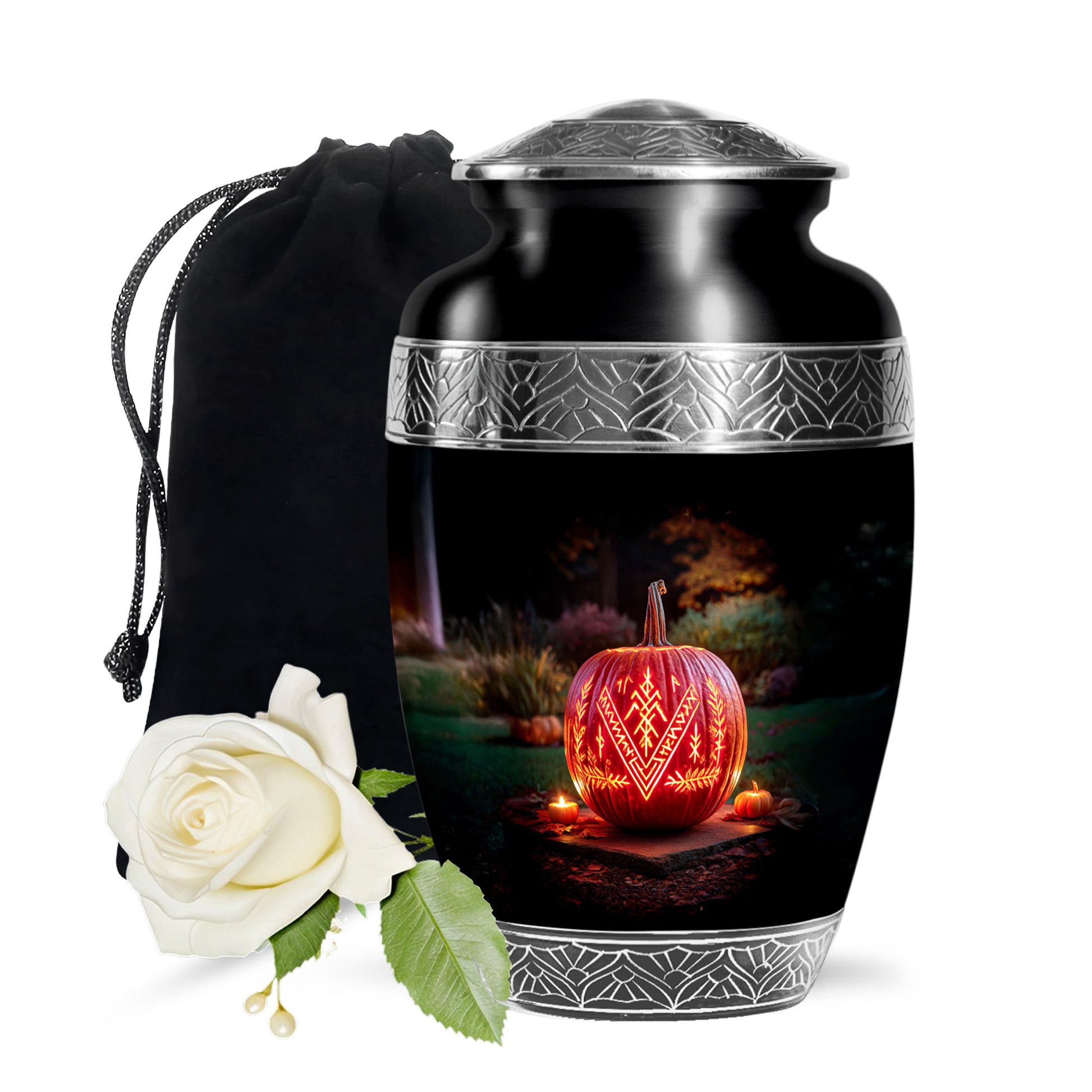 Halloween Cremation Urn - Glowing Pumpkin Memorial Urn For Burial