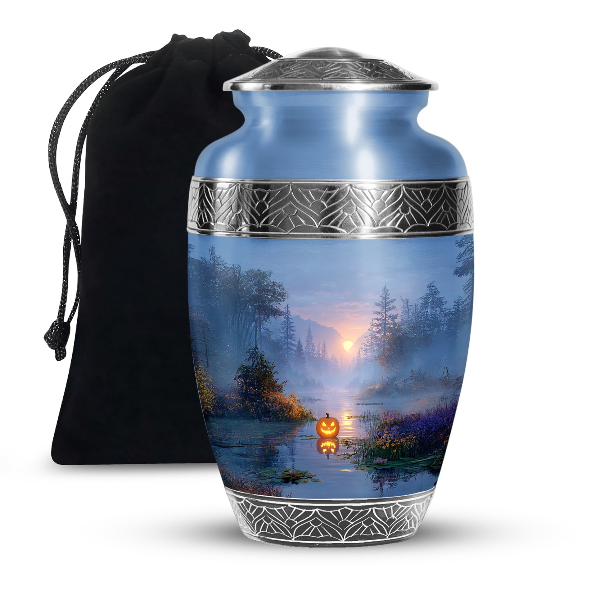Halloween Forest Memorial Urn - Sunset Nature Funeral Urn For Adult Ashes