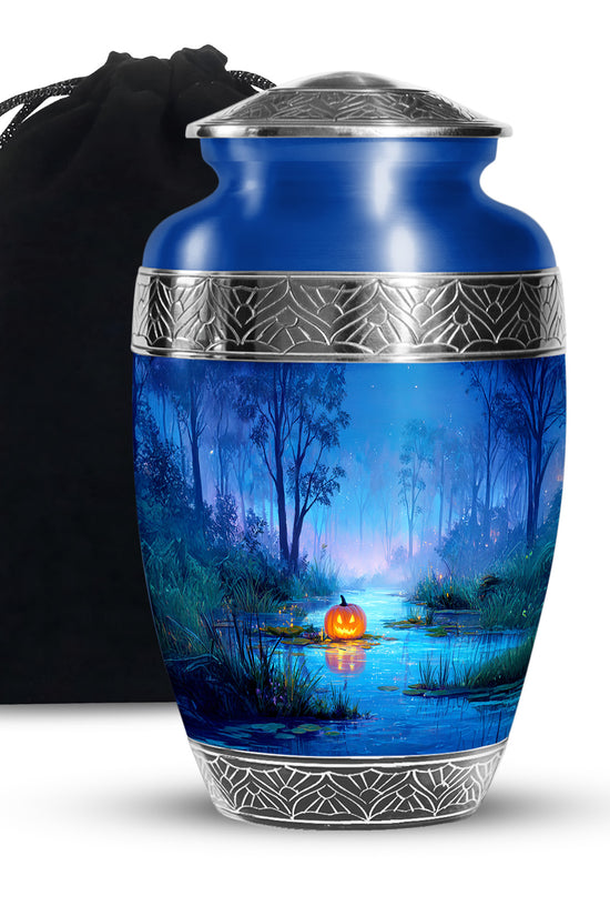 Night Forest Cremation Urn - Glowing Pumpkin Memorial Urn For Loved Ones