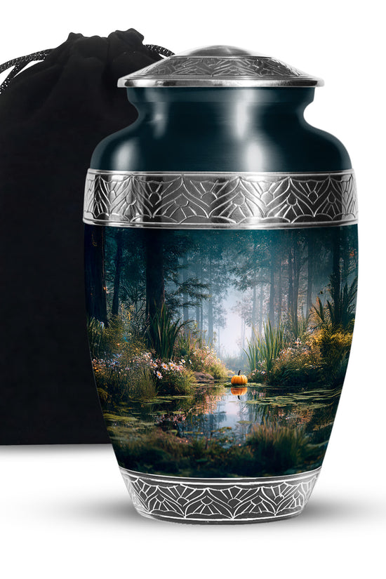 Peaceful Nature Forest Lake Cremation Urn - Aluminium Funeral Urn For Ashes