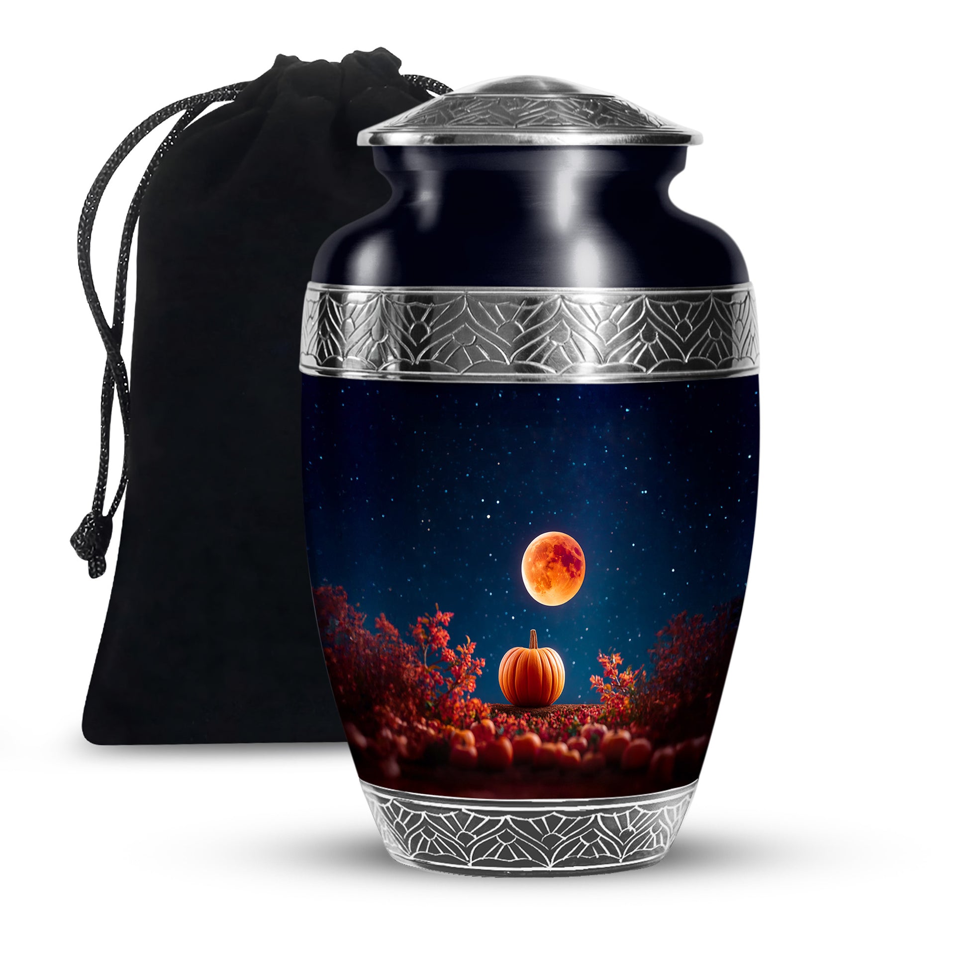 Red Moonlight Cremation Urn - Halloween Pumpkin Funeral Urn For Human Ashes