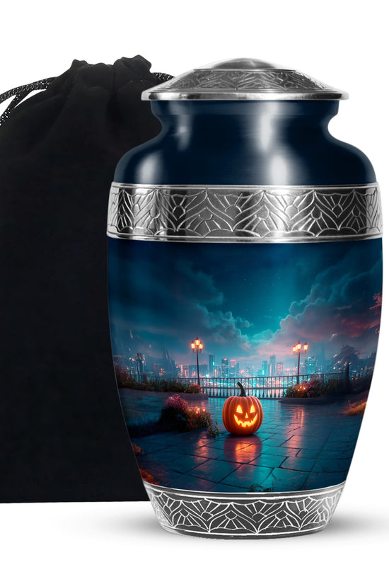 Urban Night Pumpkin Memorial Urn - Unique Funeral Urn For Human Ashes