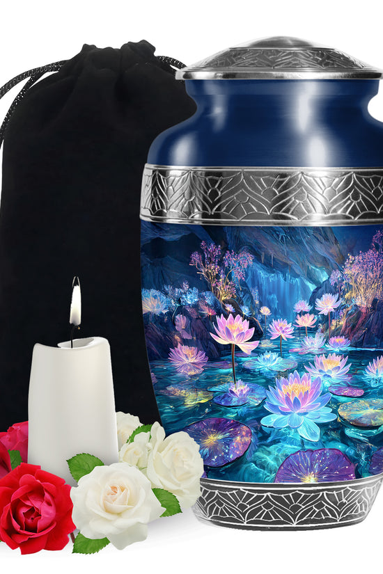 Glowing Lotus Funeral Urn - Large Aluminium Urn Memorial Urn For Ashes