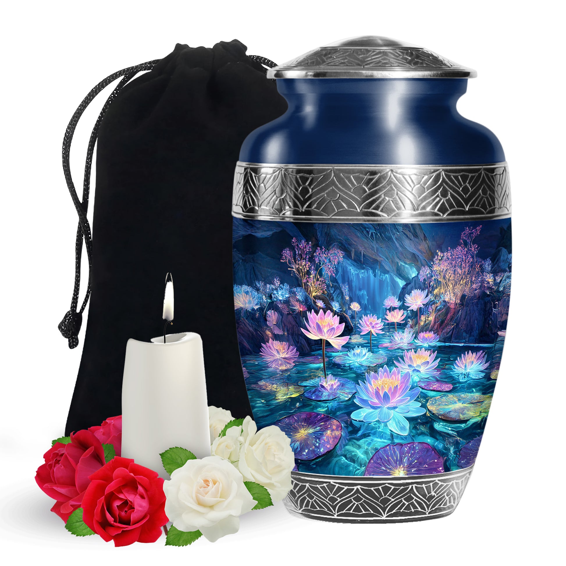 Glowing Lotus Funeral Urn - Large Aluminium Urn Memorial Urn For Ashes