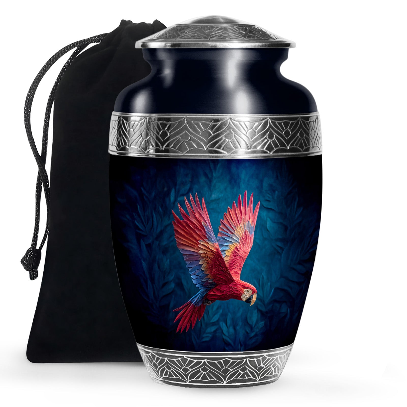 Red Parrot Memorial Urn - Beautiful Aluminium Funeral Urn For Ashes