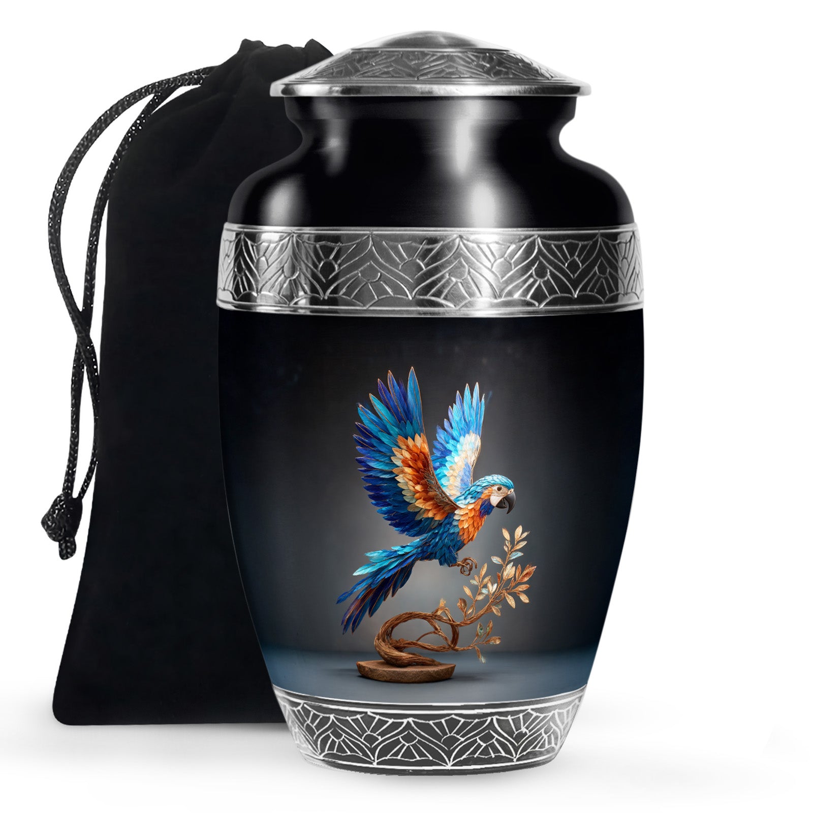 Artistic Parrot Theme Funeral Urn - Large Memorial Urn For Adult Ashes