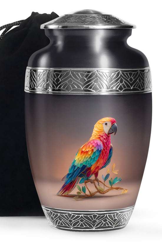 Colourful Artistic Parrot Memorial Urn - Elegent Cremation Urn For Ashes
