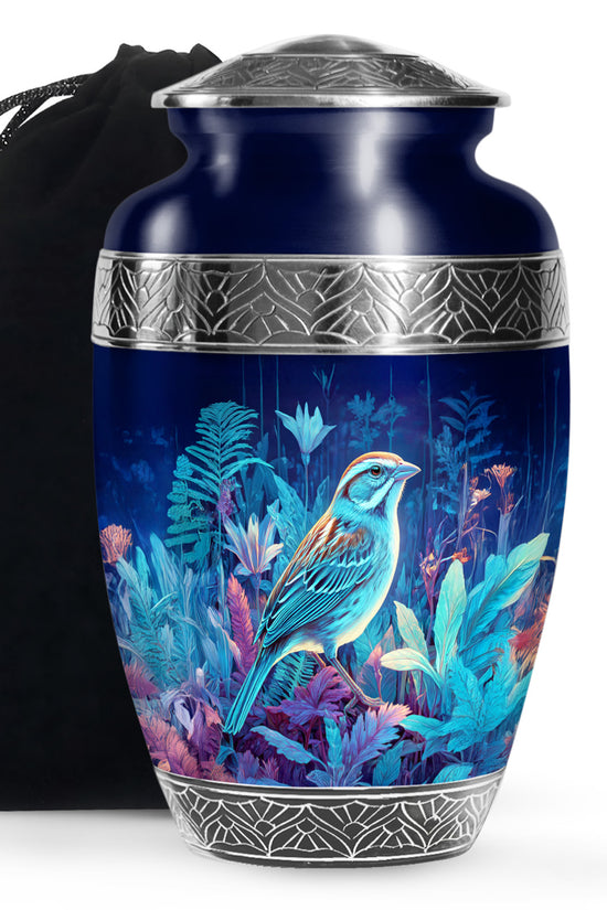 Blue Bird Memorial Urn - Aluminium Cremation Urn for Adult Human Ashes