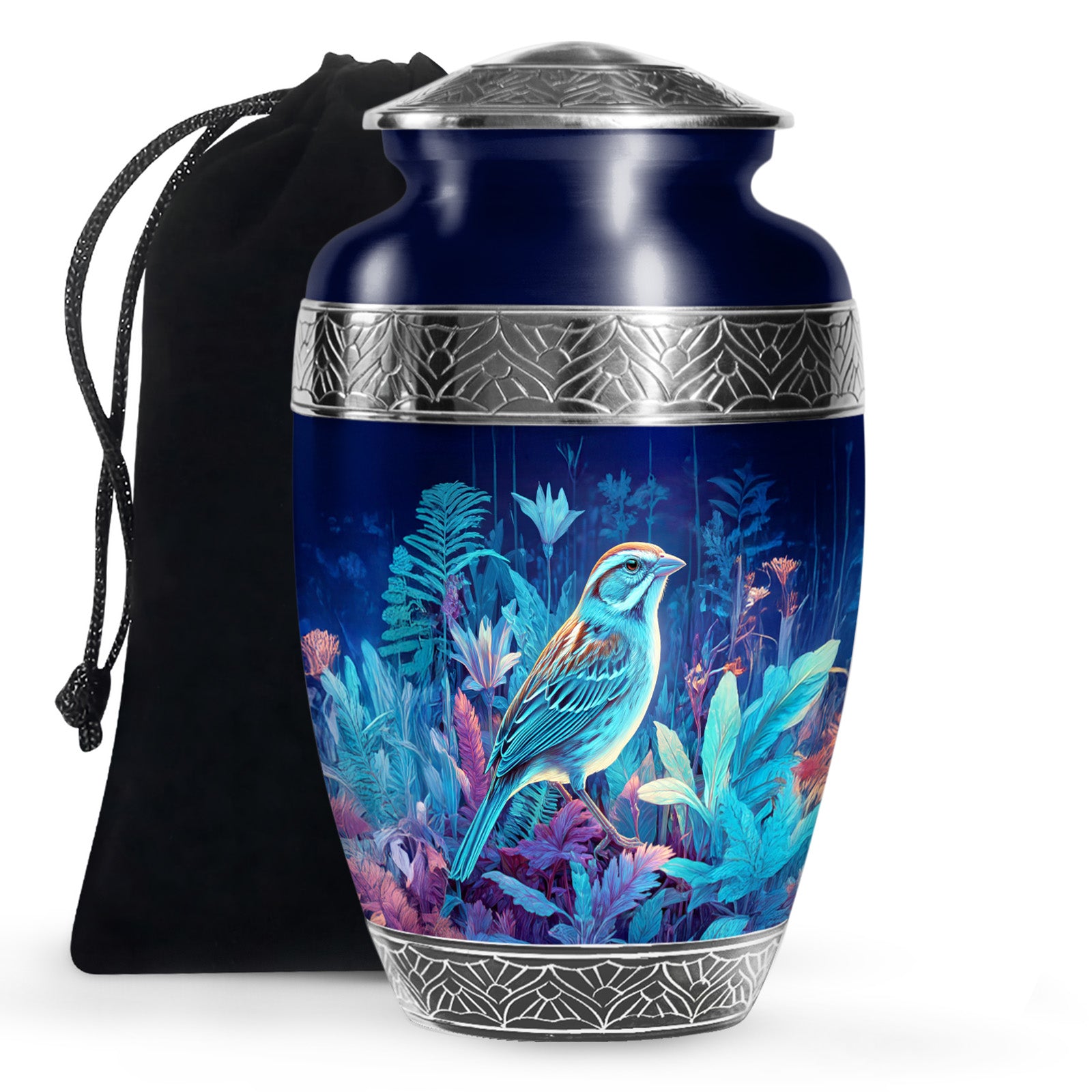 Blue Bird Memorial Urn - Aluminium Cremation Urn for Adult Human Ashes