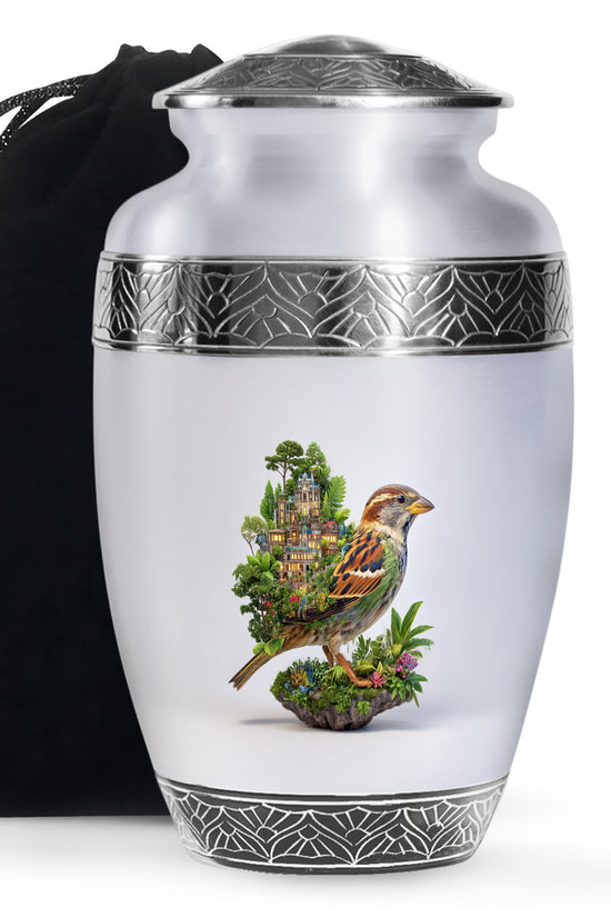 Nature Bird Funeral Urn - White Artistic Cremation Urn for Adult Ashes