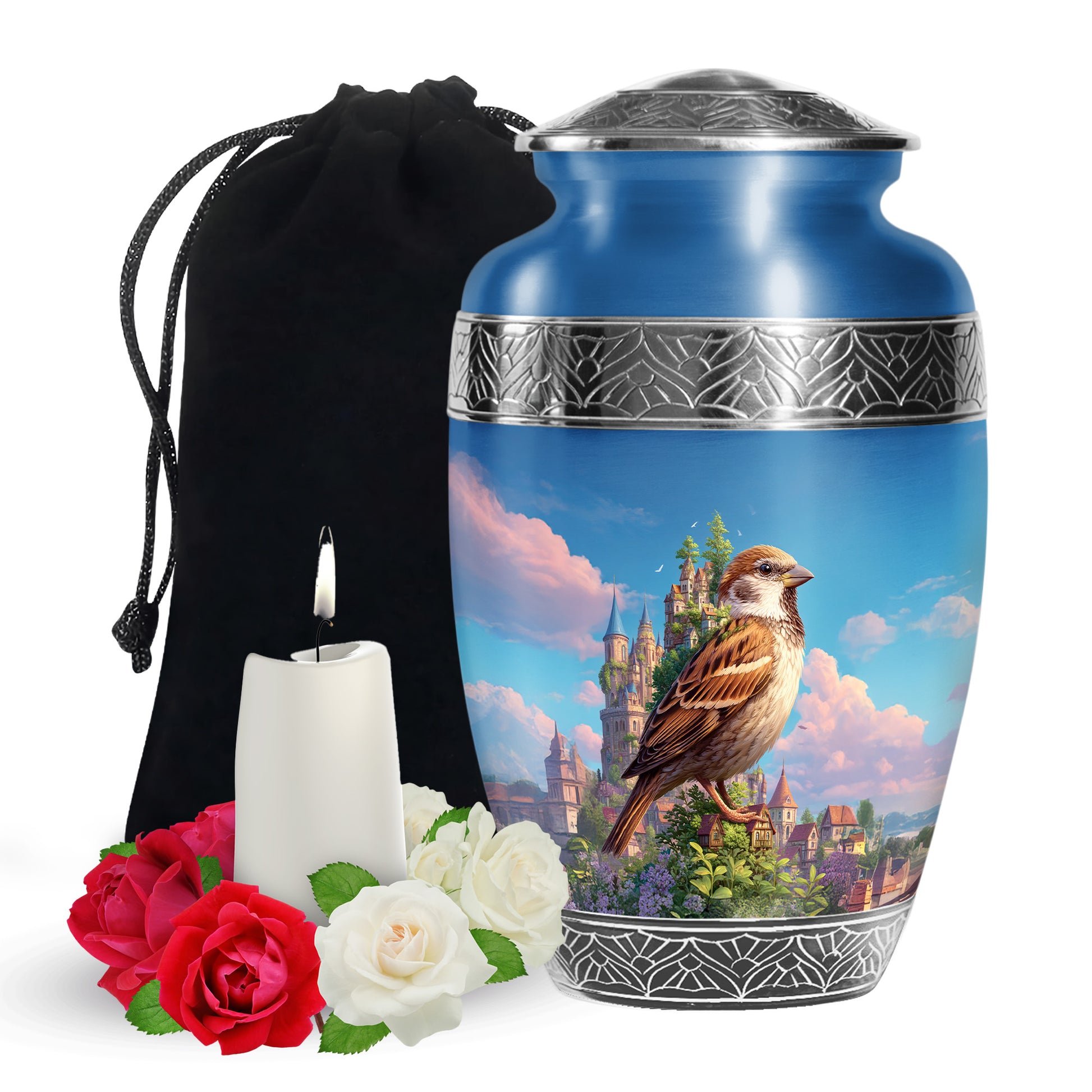 Sparrow & Castle Cremation Urn - Decorative Aluminium Urn for Human Ashes
