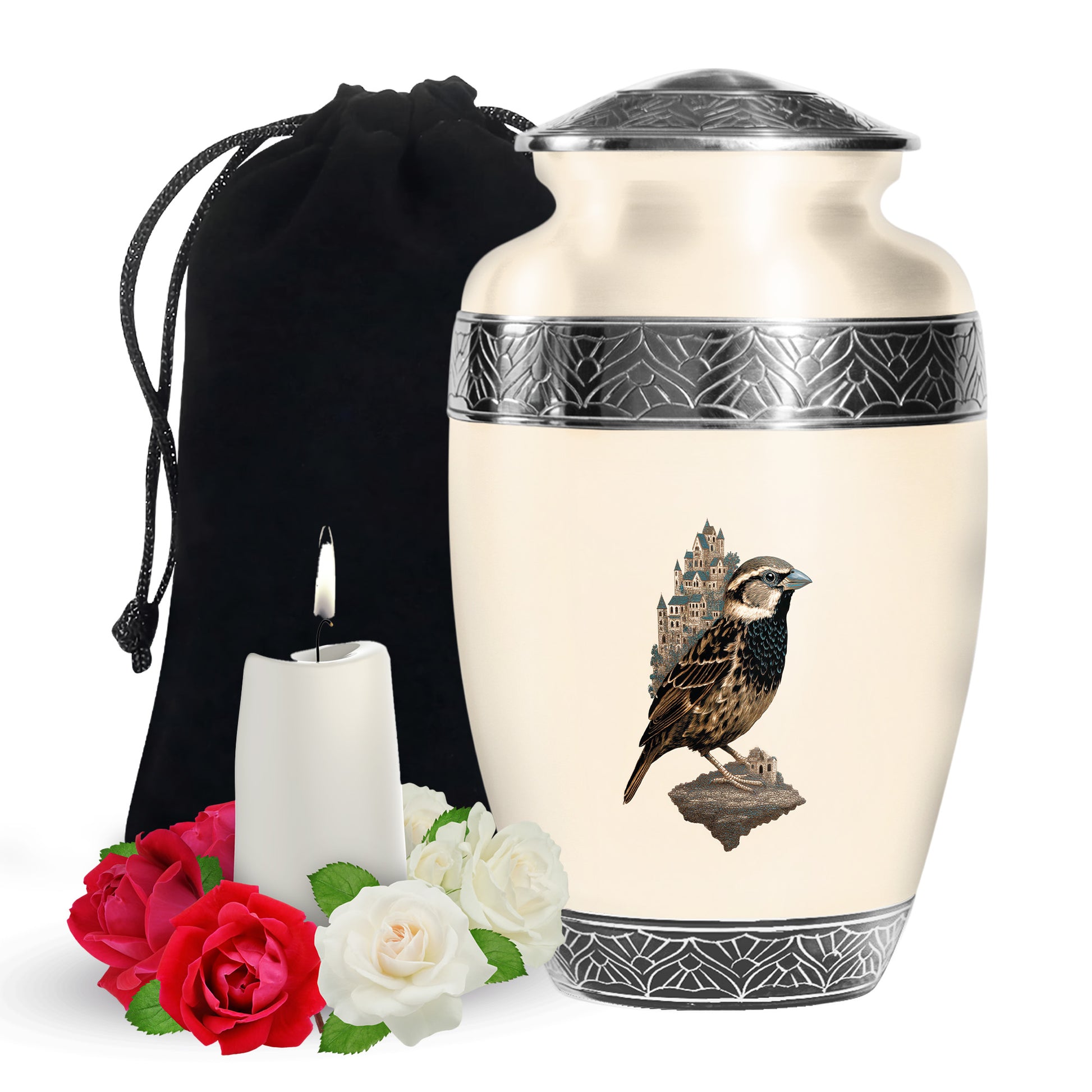 Bird Funeral Urn – Artistic Beige Funeral Urn for Burial