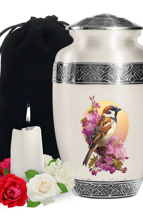 Floral Sparrow Memorial Urn - Floral Memorial Urn for Male & Female