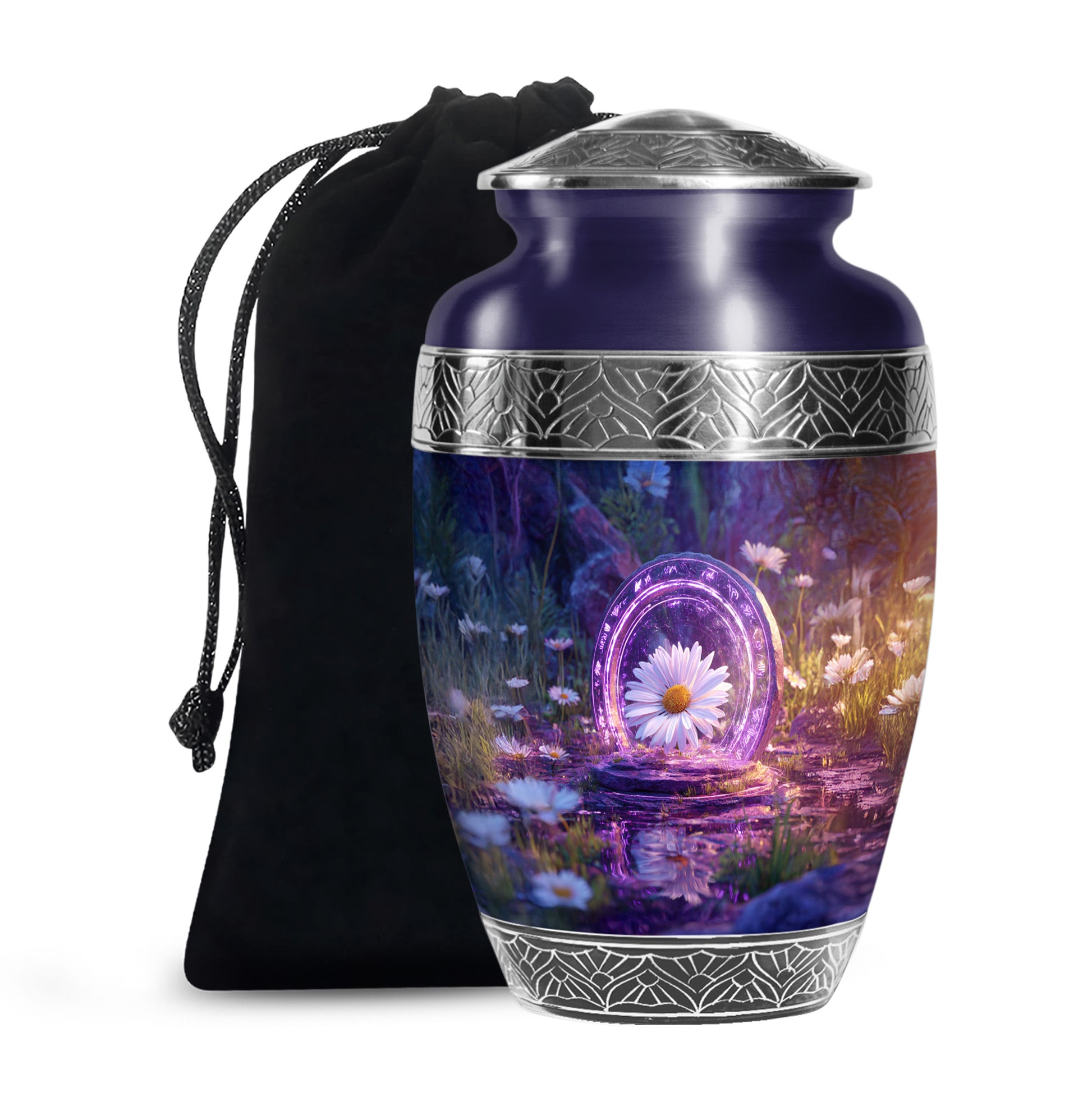 Daisy Memorial Urn - Purple Theme Cremation Urn For Male & Female Ashes