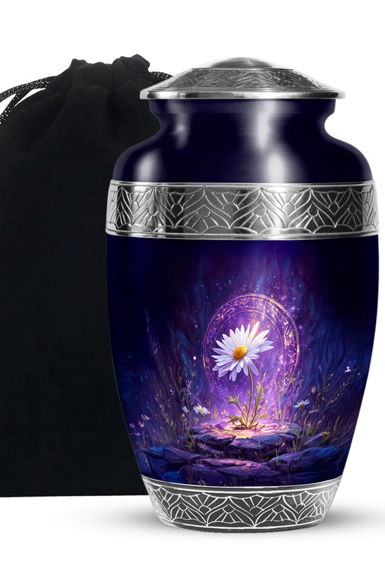 White Daisy Funeral Urn - Purple Cremation Urn For Adult Ashes