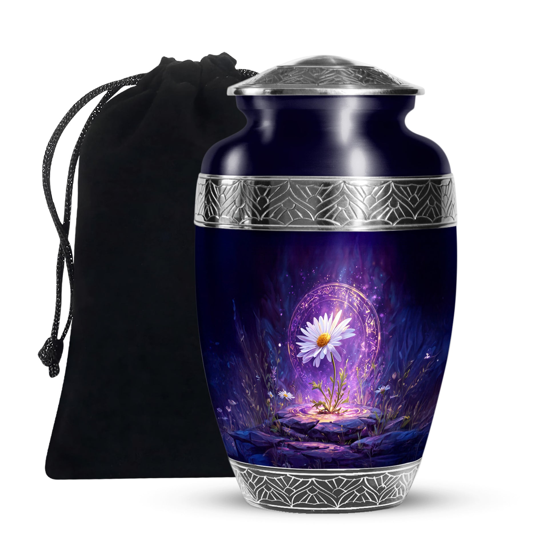 White Daisy Funeral Urn - Purple Cremation Urn For Adult Ashes