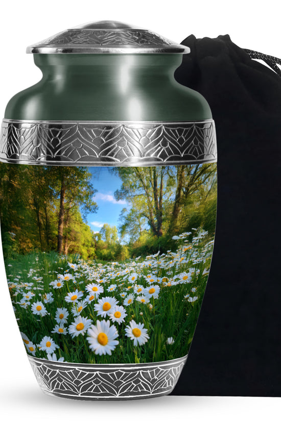 Peaceful Daisy Field Memorial Urn - Floral Cremation Urn For Human Ashes