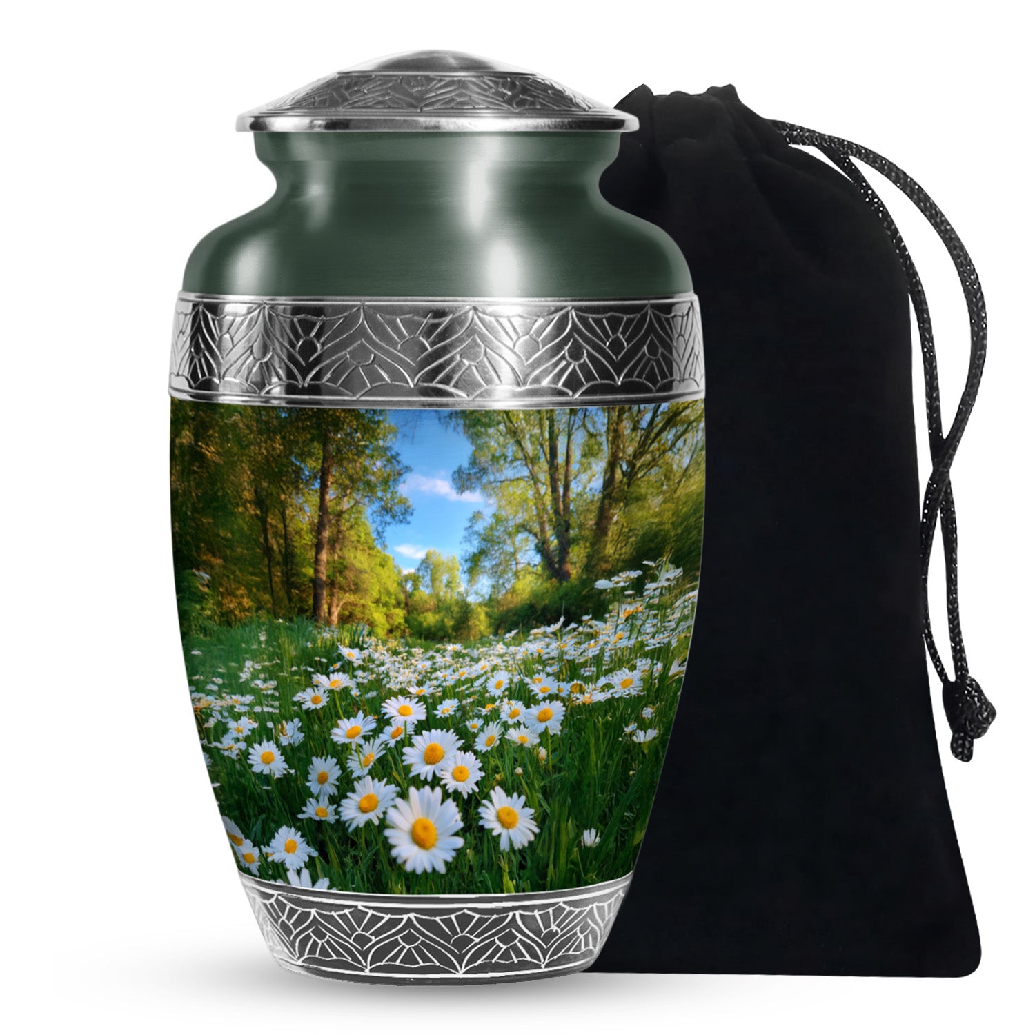Peaceful Daisy Field Memorial Urn - Floral Cremation Urn For Human Ashes