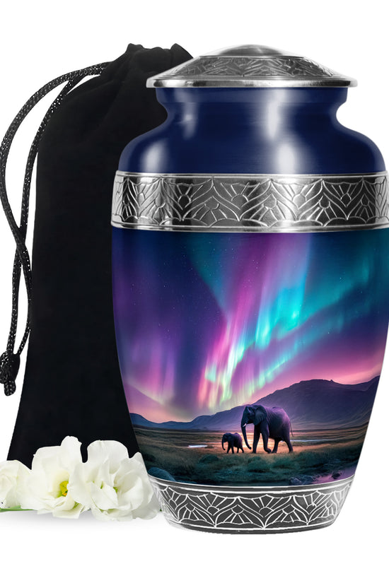 Elephant Theme Funeral Urn - Aurora Borealis Theme Cremation Urn For Ashes