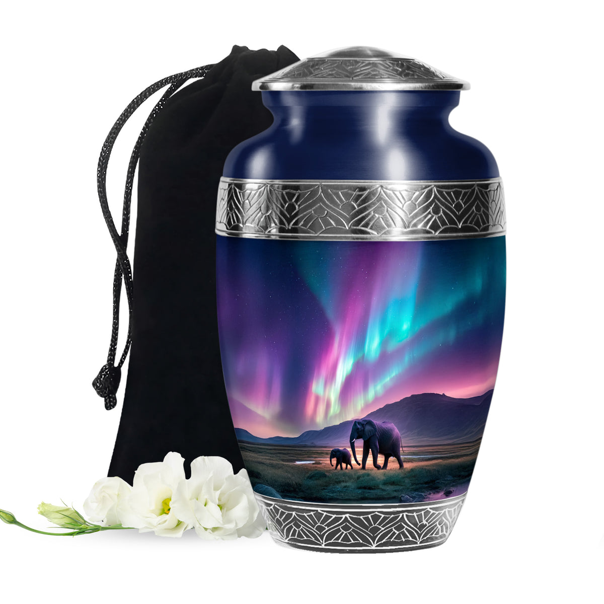 Elephant Theme Funeral Urn - Aurora Borealis Theme Cremation Urn For Ashes